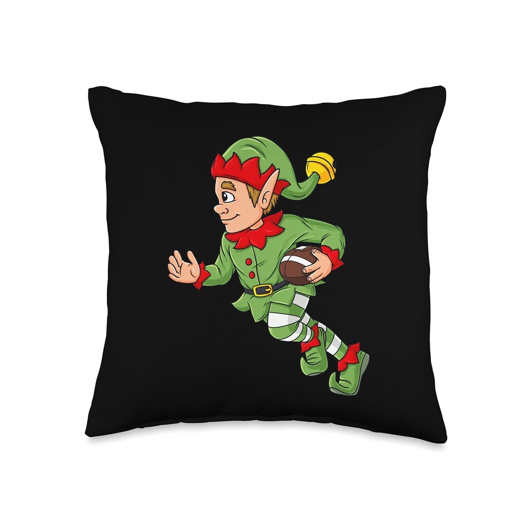 9109 Christmas Elf Running With A Football Boys Kids Family Xmas Throw